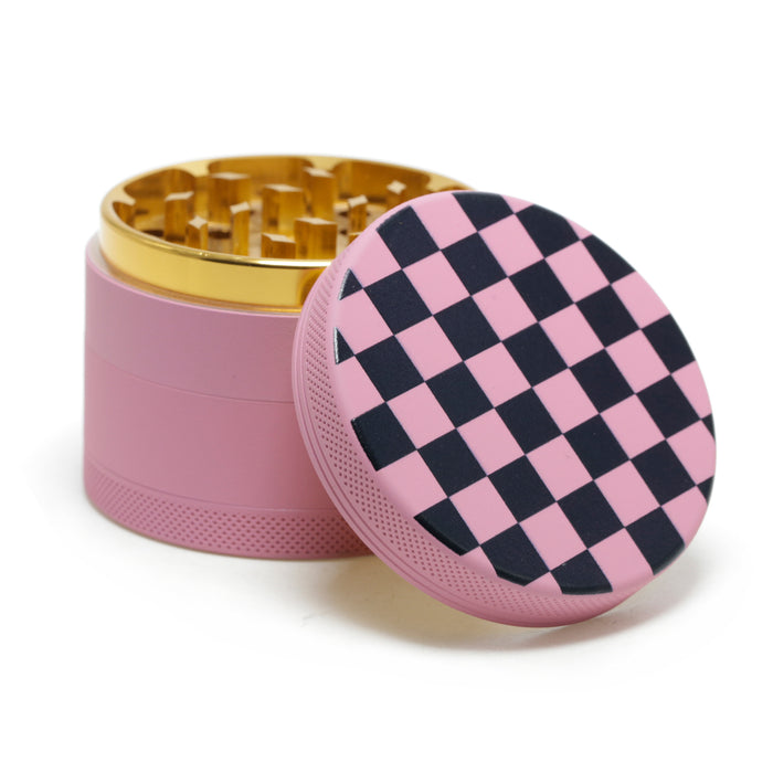 Aluminum Alloy Exterior Rubber Paint Checkerboard Pattern Smoke Grinder-Pink