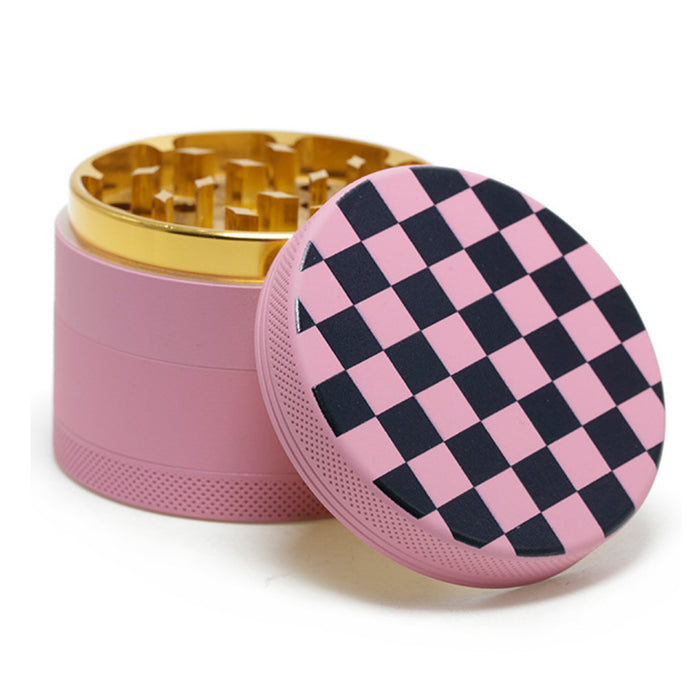 Aluminum Alloy Exterior Rubber Paint Checkerboard Pattern Smoke Grinder-Pink