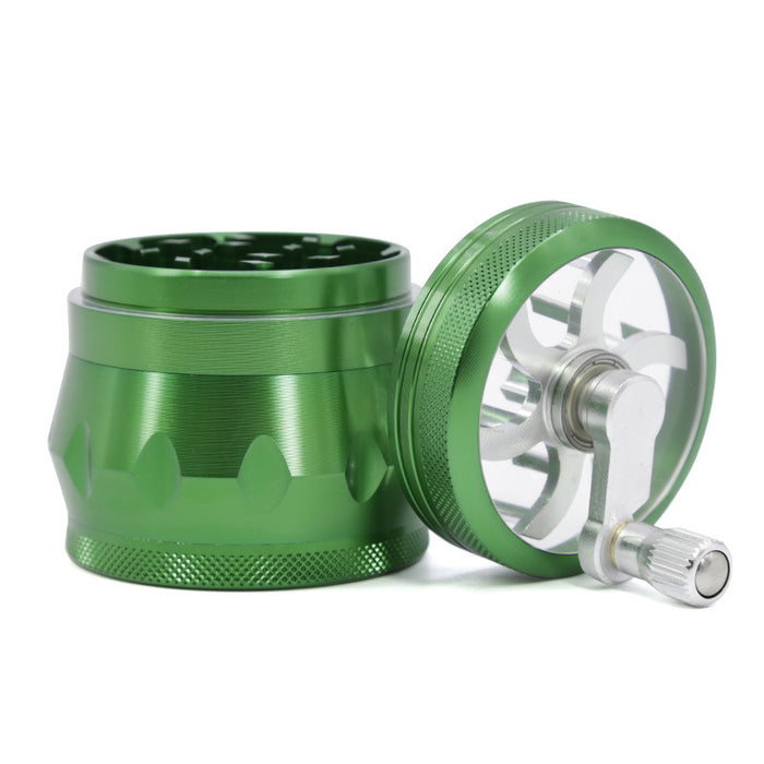 Aluminum Alloy Four-Layer 55MM Side Concave Rocker Smoke Grinder-Green