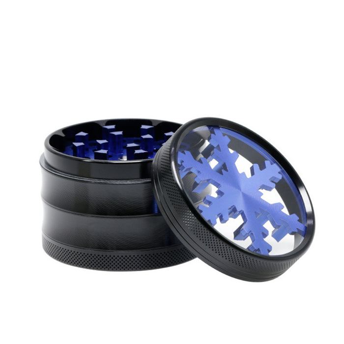 Aluminum Alloy Four-Layer 63MM Skylight Snowflake Grinder-Blue Color