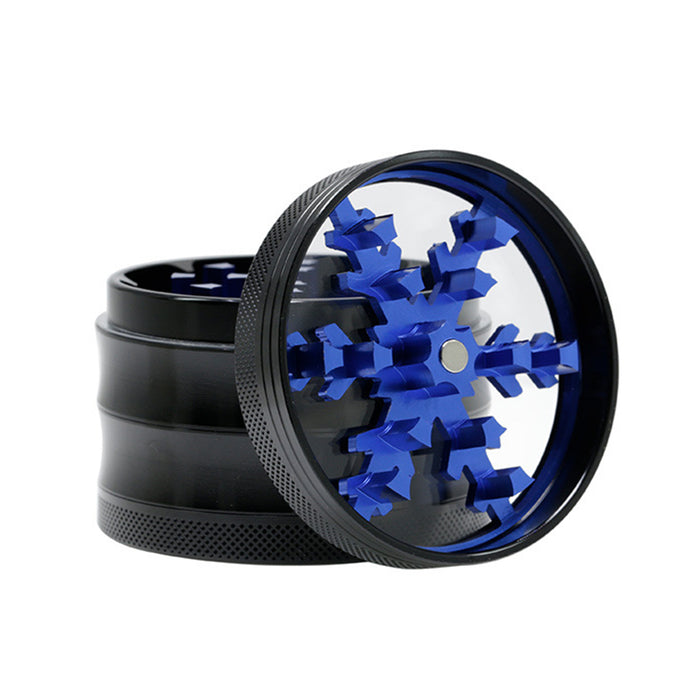 Aluminum Alloy Four-Layer 63MM Skylight Snowflake Grinder-Blue Color