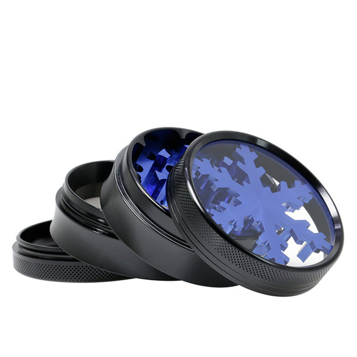 Aluminum Alloy Four-Layer 63MM Skylight Snowflake Grinder-Blue Color
