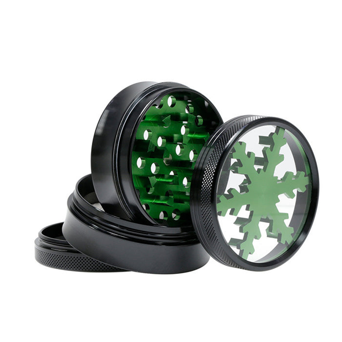 Aluminum Alloy Four-Layer 63MM Skylight Snowflake Grinder-Green Color