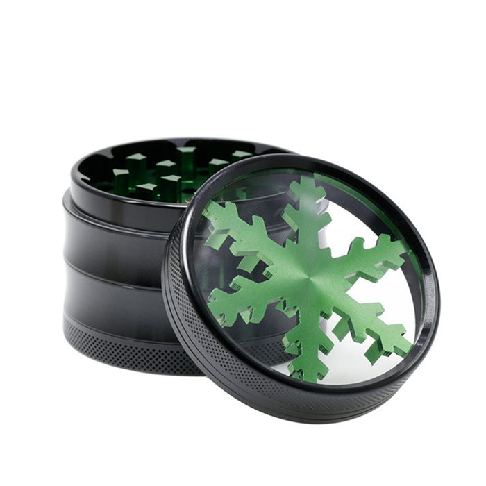 Aluminum Alloy Four-Layer 63MM Skylight Snowflake Grinder-Green Color