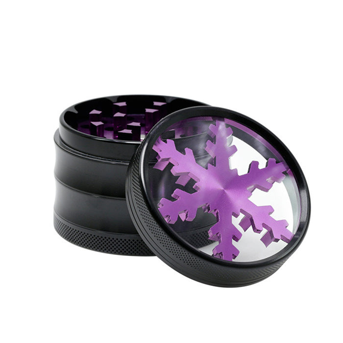 Aluminum Alloy Four-Layer 63MM Skylight Snowflake Grinder-Purple Color