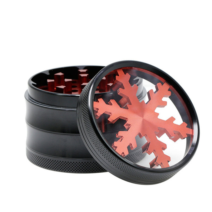 Aluminum Alloy Four-Layer 63MM Skylight Snowflake Grinder-Red Color