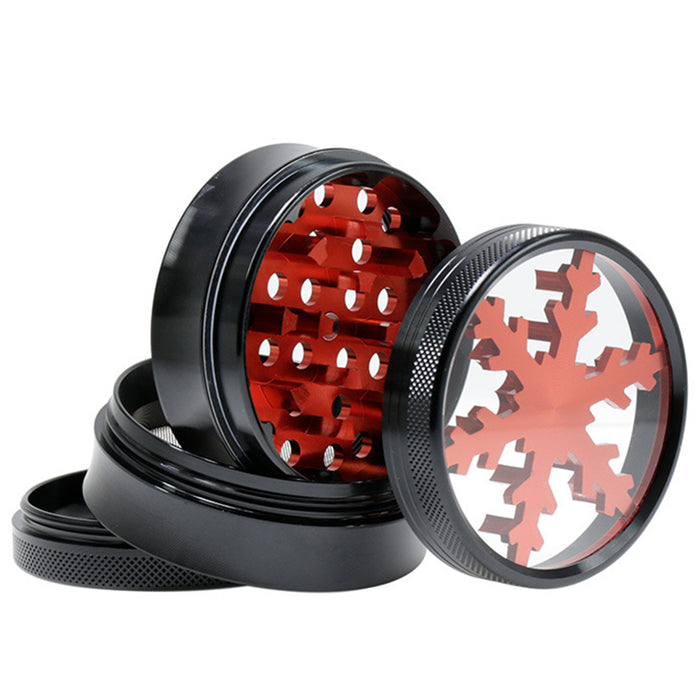 Aluminum Alloy Four-Layer 63MM Skylight Snowflake Grinder-Red Color
