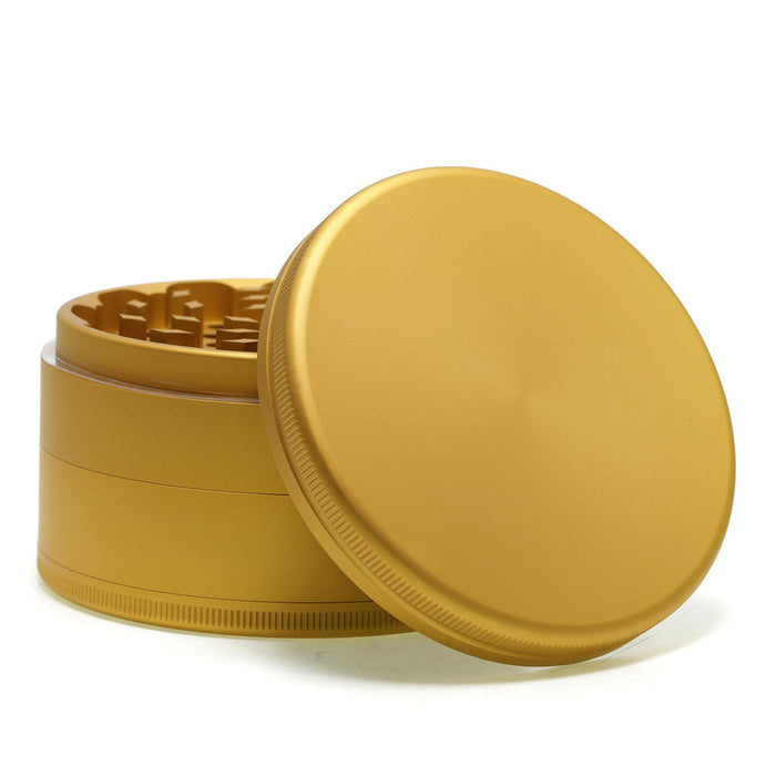 100MM Aluminum Alloy Frosted Flat Smoke Grinder | Gold Color