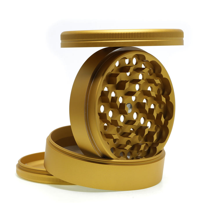 100MM Aluminum Alloy Frosted Flat Smoke Grinder | Gold Color