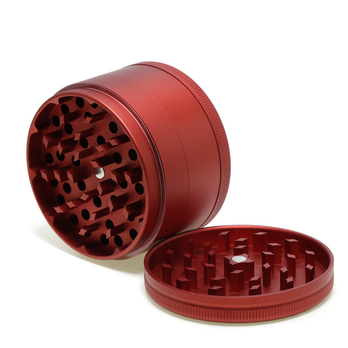 75MM Aluminum Alloy Frosted Flat Smoke Grinder | Red Color