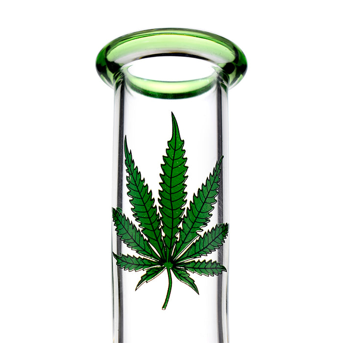 Bent Neck Bottle Base Bong With Marijuana Leaf