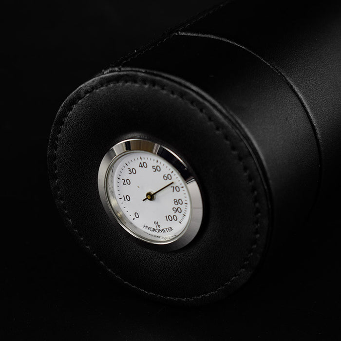 Black COHIBA Genuine leather Travel Cigar Tube Jar Humidor with Hygrometer & Humidifier