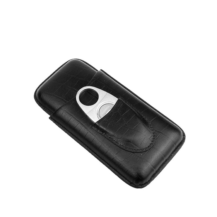 Black Leather Cigar Case Cutter Included