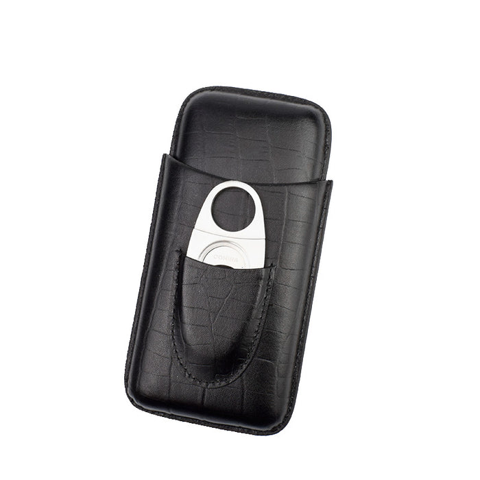 Black Leather Cigar Case Cutter Included