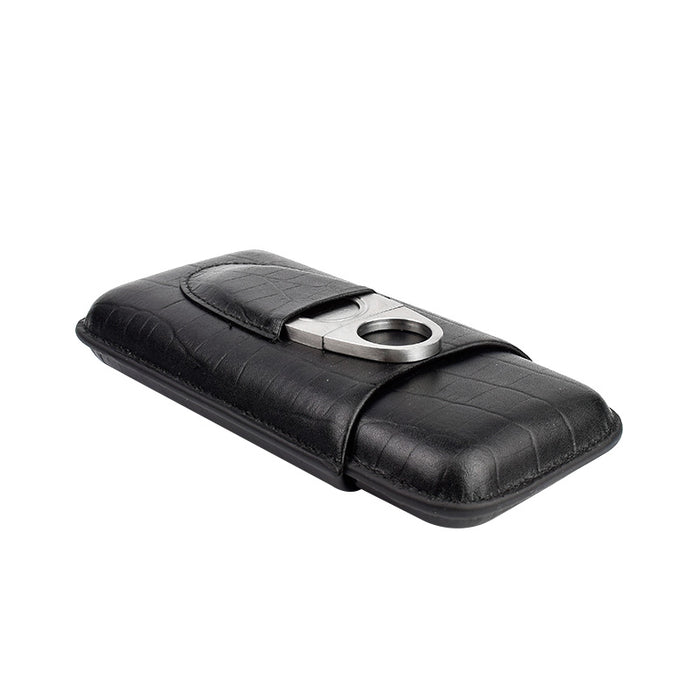 Black Leather Cigar Case Cutter Included