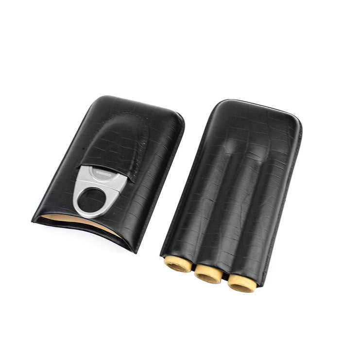 Black Leather Cigar Case Cutter Included