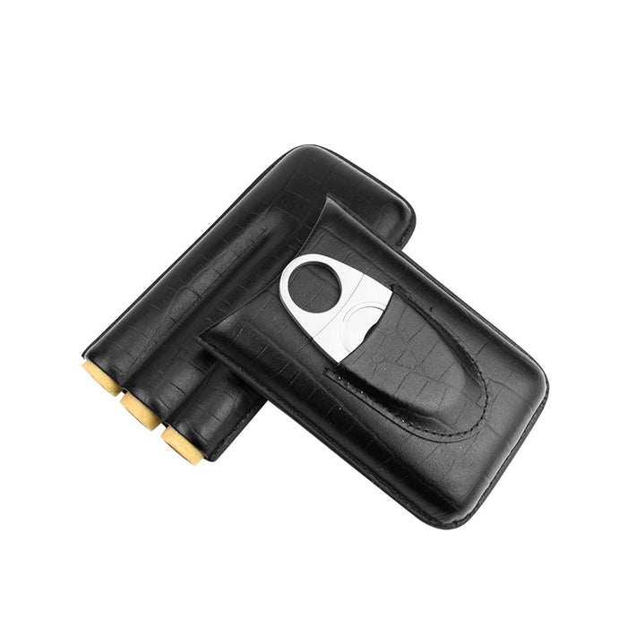Black Leather Cigar Case Cutter Included
