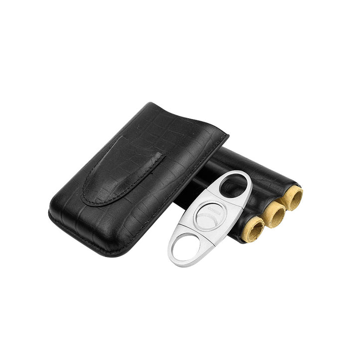 Black Leather Cigar Case Cutter Included