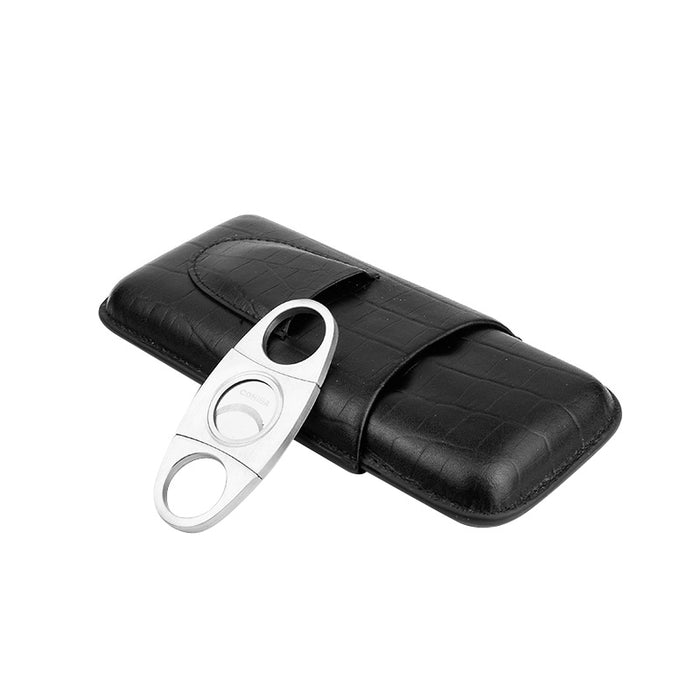 Black Leather Cigar Case Cutter Included