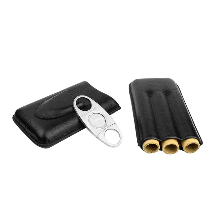 Black Leather Cigar Case Cutter Included