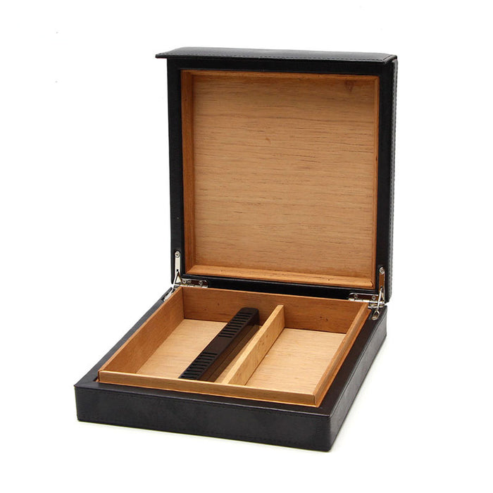 Black Leather Cigar Humidor Holds 16 Cigars