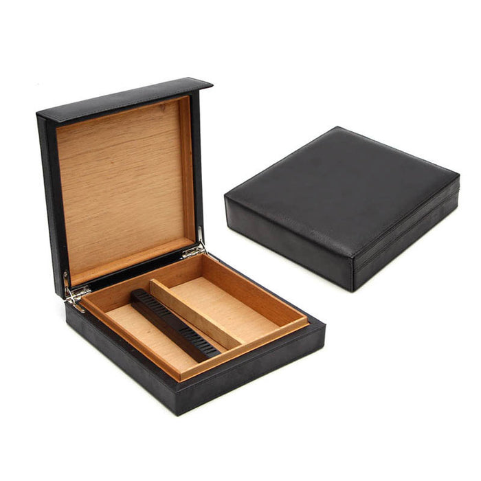 Black Leather Cigar Humidor Holds 16 Cigars