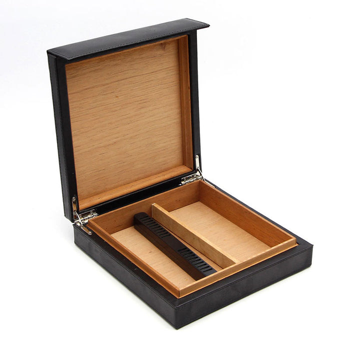 Black Leather Cigar Humidor Holds 16 Cigars