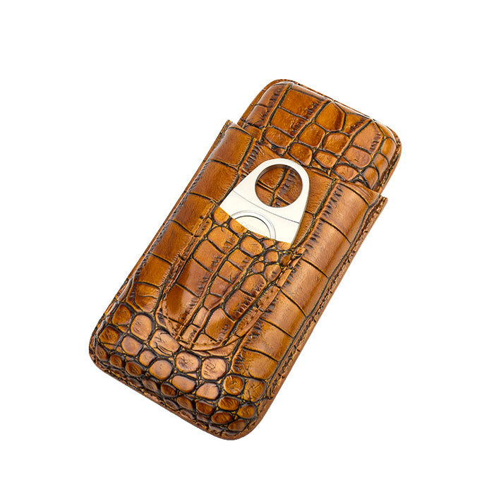 Brown Leather Cigar Case Cutter Included