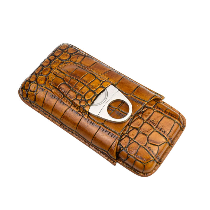 Brown Leather Cigar Case Cutter Included