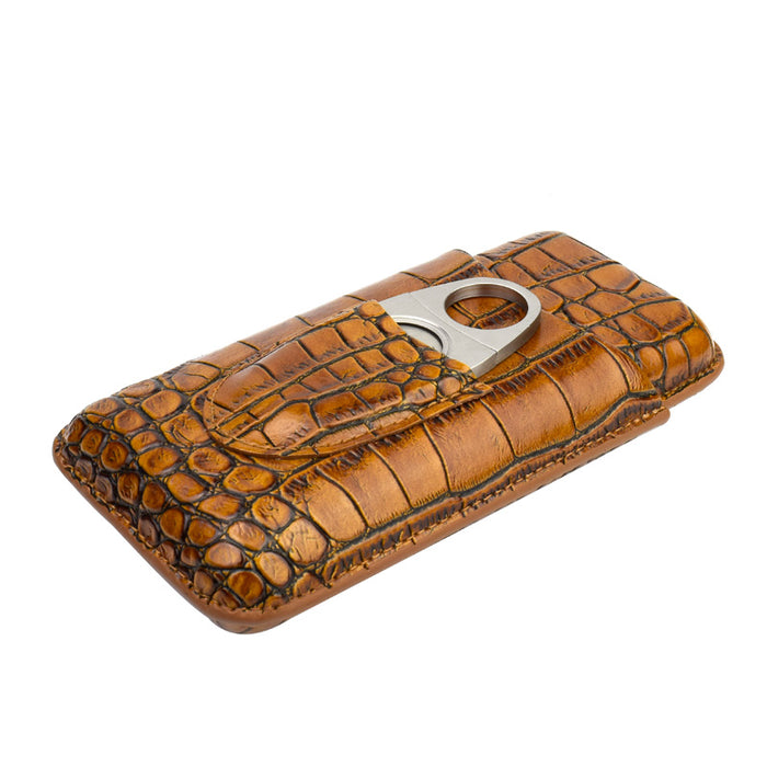Brown Leather Cigar Case Cutter Included