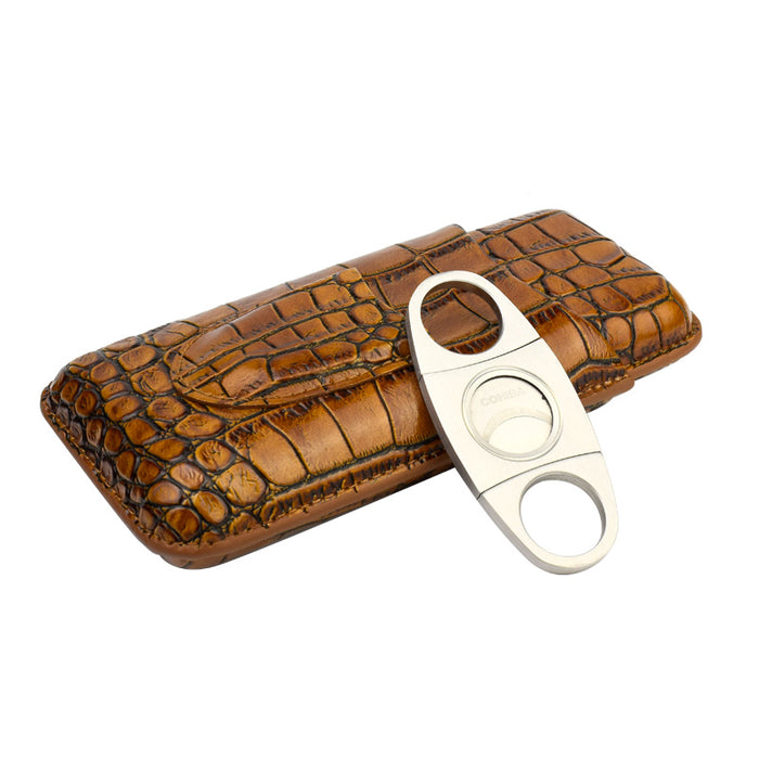 Brown Leather Cigar Case Cutter Included