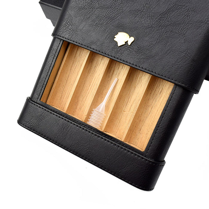 COHIBA Black Leather Cigar Humidor Cases Cedar Wood Lined Humidifier
