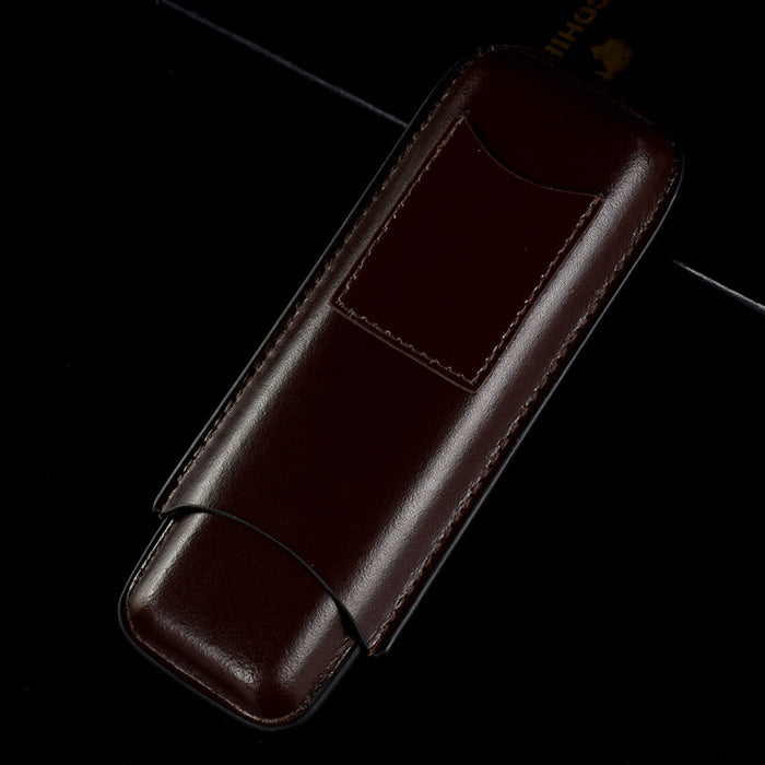 COHIBA Brown Leather Holder 2 Tube Travel Cigar Case Humidor