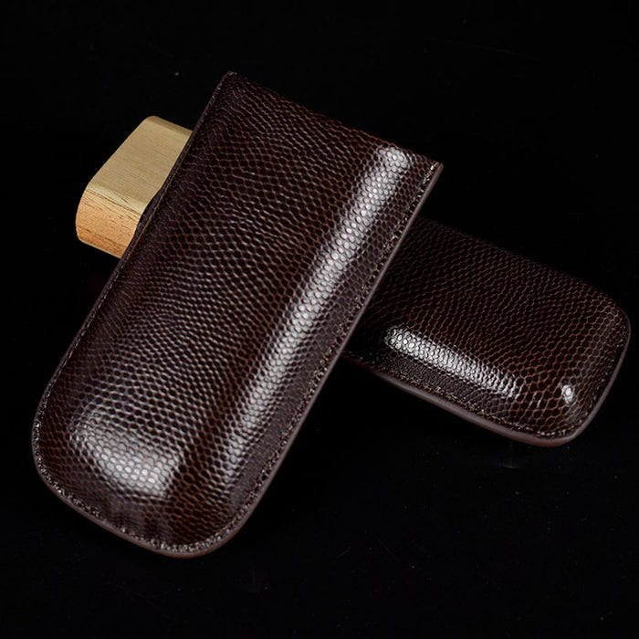 COHIBA Leather 2 Tube Wooden Cigar Case/Holder Travel Humidor