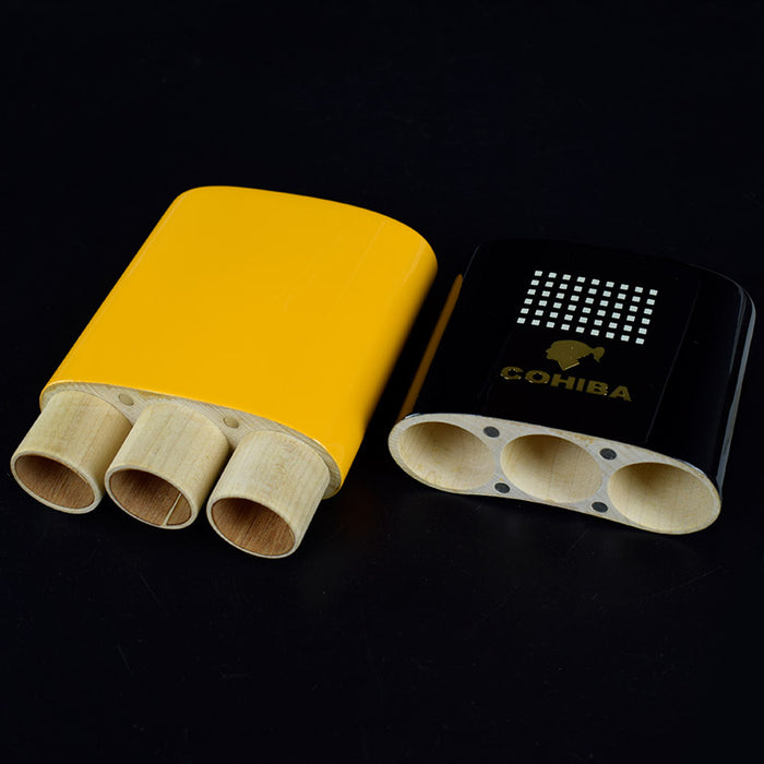 COHIBA Solid Wood Travel Cigar Case Humidor 3 Tube