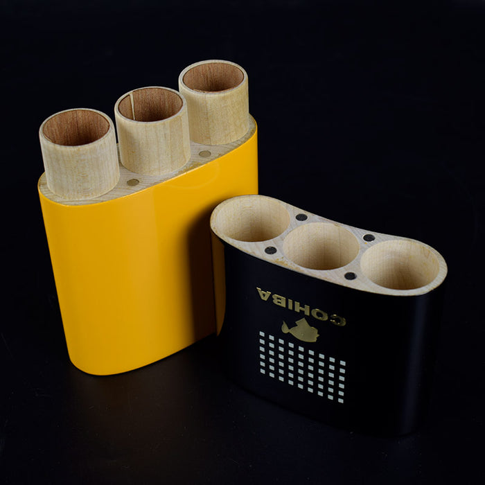 COHIBA Solid Wood Travel Cigar Case Humidor 3 Tube