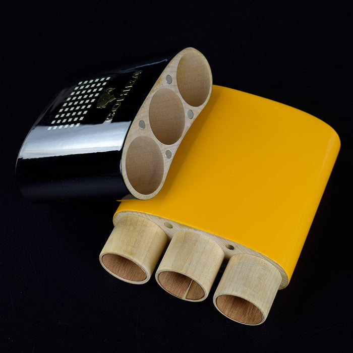 COHIBA Solid Wood Travel Cigar Case Humidor 3 Tube