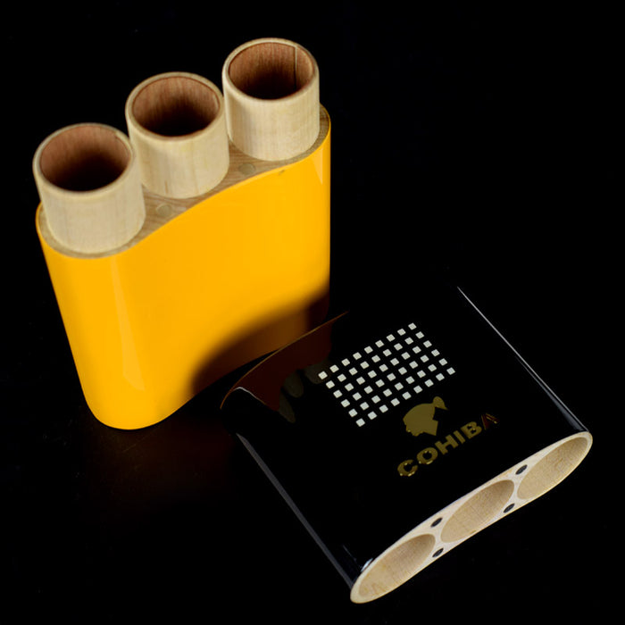 COHIBA Solid Wood Travel Cigar Case Humidor 3 Tube
