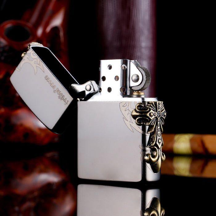 Carving Side Cross Kerosene Windproof Lighter