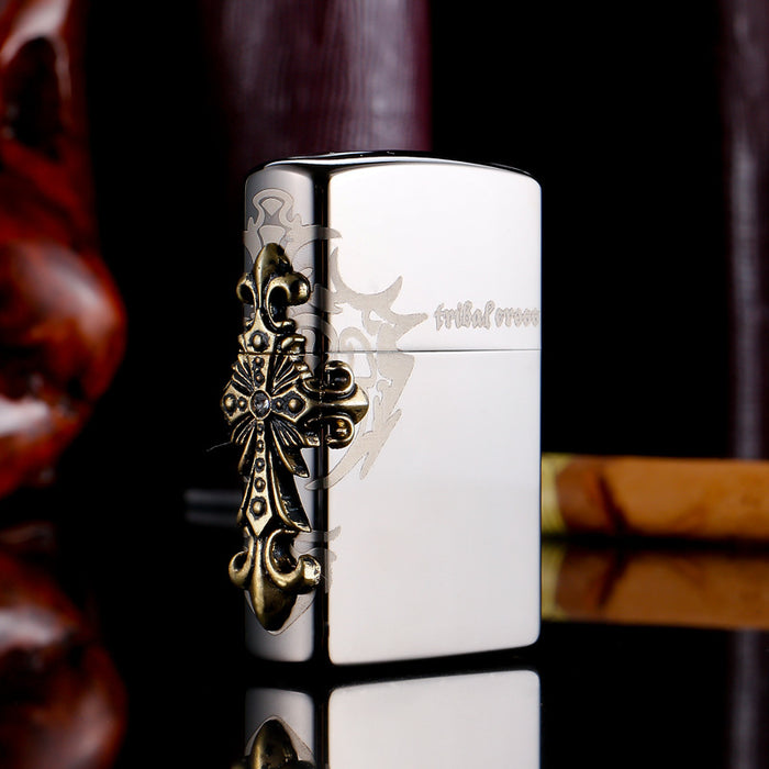 Carving Side Cross Kerosene Windproof Lighter