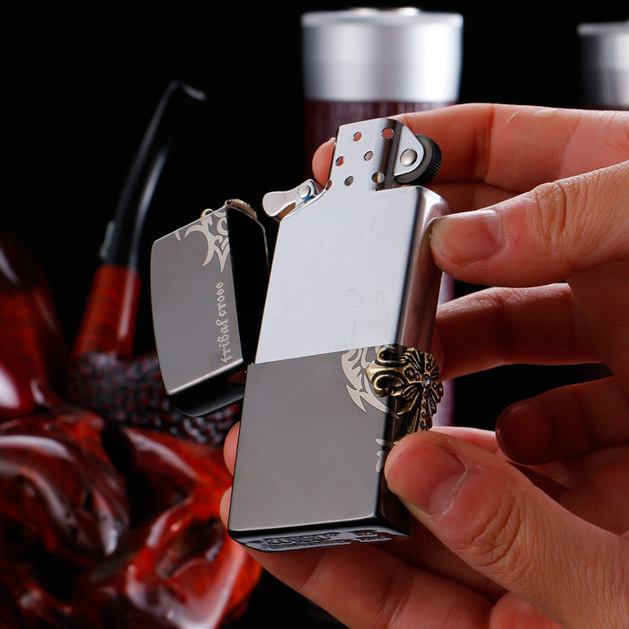 Carving Side Cross Kerosene Windproof Lighter