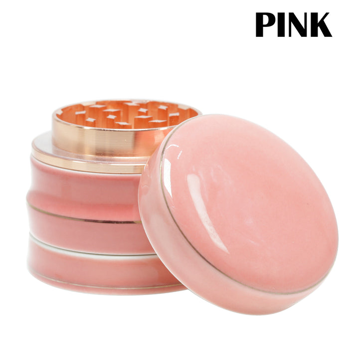 Ceramic 4 Layer Bottom Anti-Slip Flannel Pad Zinc Alloy Weed Grinder-Pink