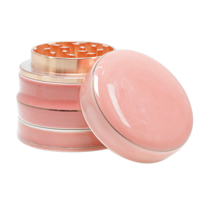 Ceramic 4 Layer Bottom Anti-Slip Flannel Pad Zinc Alloy Weed Grinder-Pink