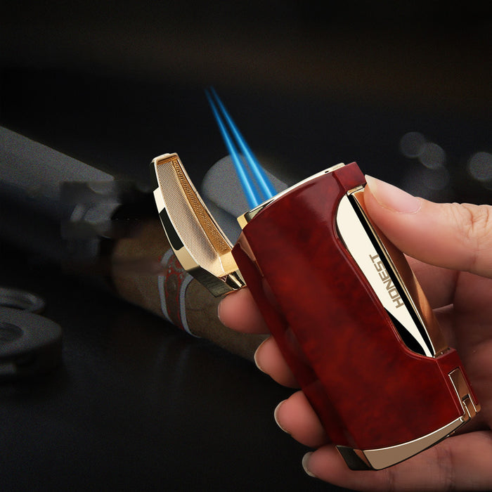 Cigar Lighter Double Jet Flame With Cigar Punch
