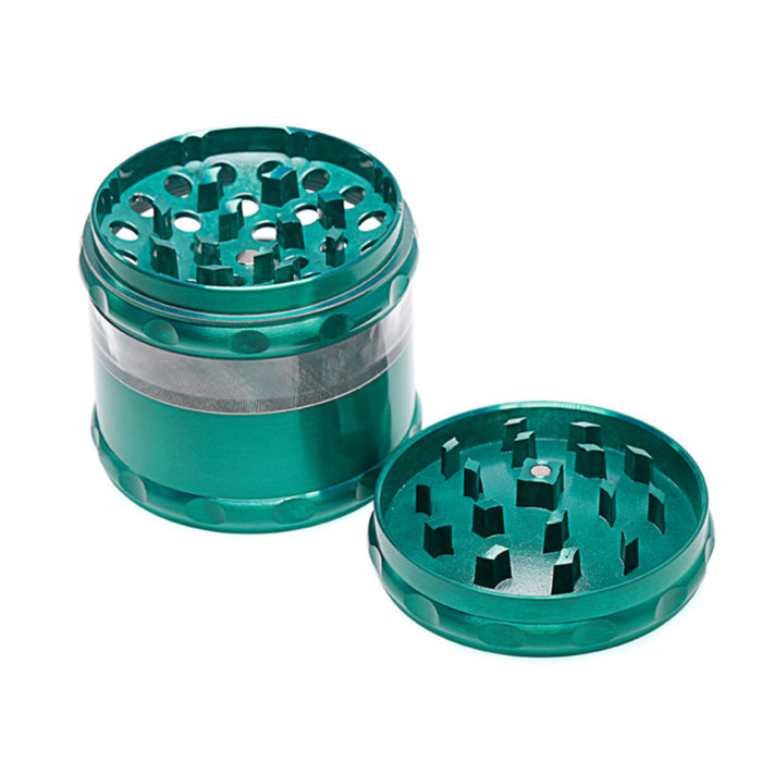 Concave Visible Window Zinc Alloy 4 Piece 60MM Weed Grinder | Green