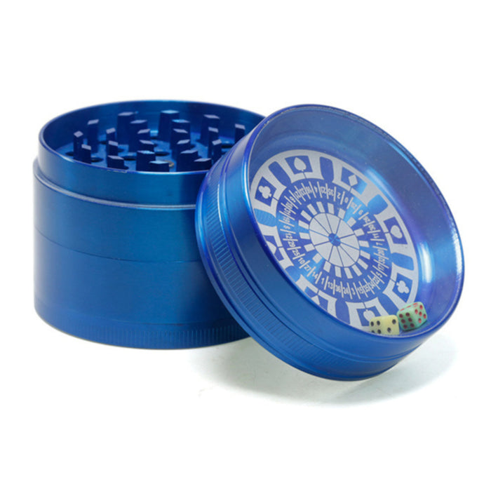 63MM 4-Layer Zinc Alloy Herb Grinder With Dice And Compass | Blue Color