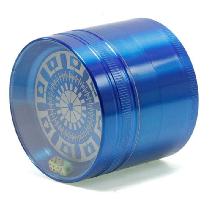 63MM 4-Layer Zinc Alloy Herb Grinder With Dice And Compass | Blue Color