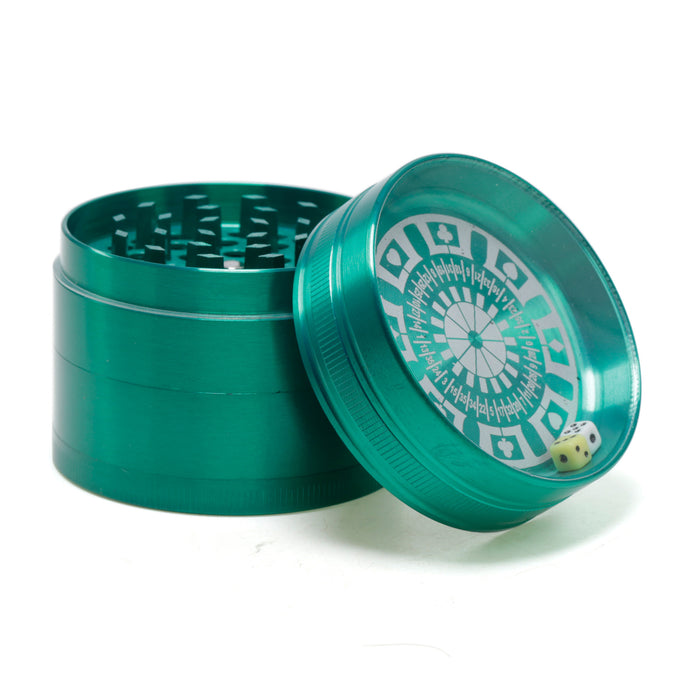 4 Part 63MM Zinc Alloy Dice and Turntable Herb Grinder | Green Color