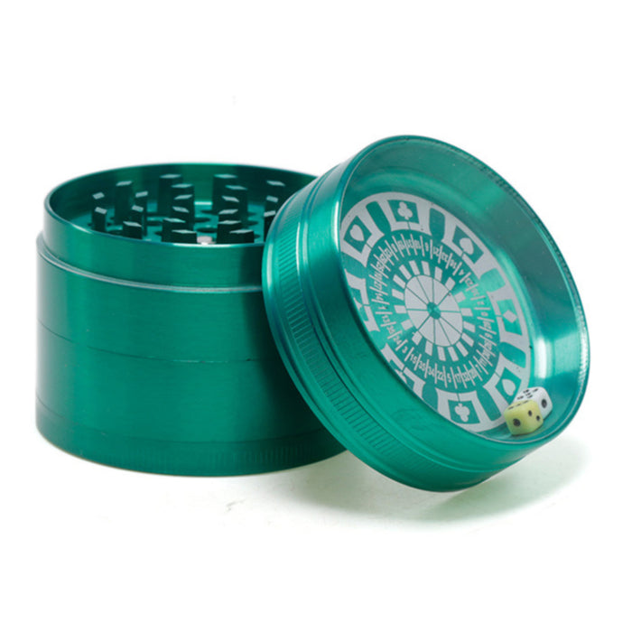 4 Part 63MM Zinc Alloy Dice and Turntable Herb Grinder | Green Color