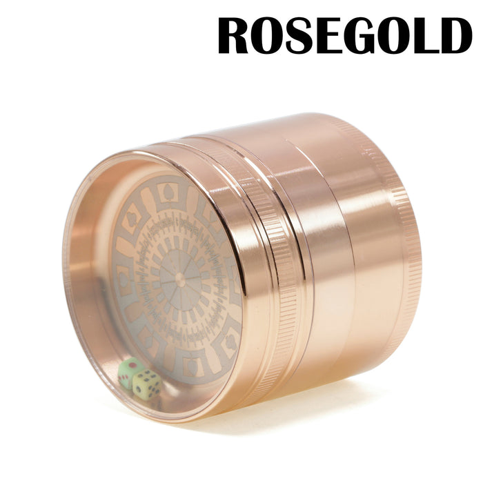 Zinc Alloy 63MM Four layer Dice and Turntable Herb Grinder | Rose-gold Color